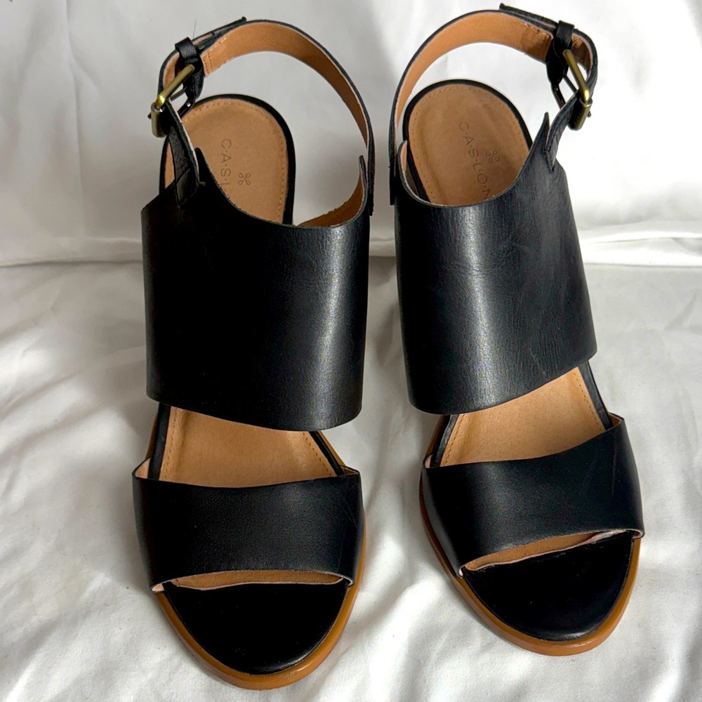 Caslon Black Leather Strap Heel Sandals - Size 9